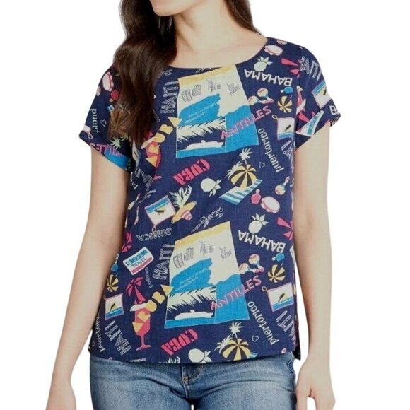 NEW ModCloth Delightful Demeanor Short Sleeve Linen Blend Blouse Size XXS Navy V - Picture 2 of 16